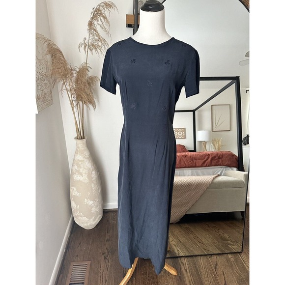 Laura Ashley Dresses & Skirts - Vintage Laura Ashley 100% Silk Size 4 Navy Blue Maxi Dress